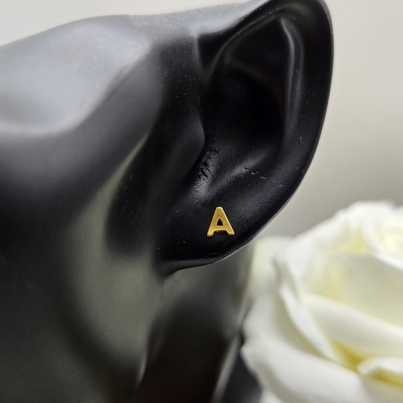 DAINTY INITIAL GOLDEN STERLING SILVER STUDS - Picture 4 of 16